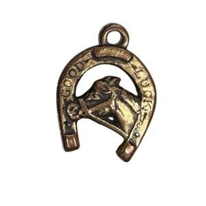 Vintage Horseshoe Horse Head Charm Pendant Good Luck Western Boho Gumball Gold